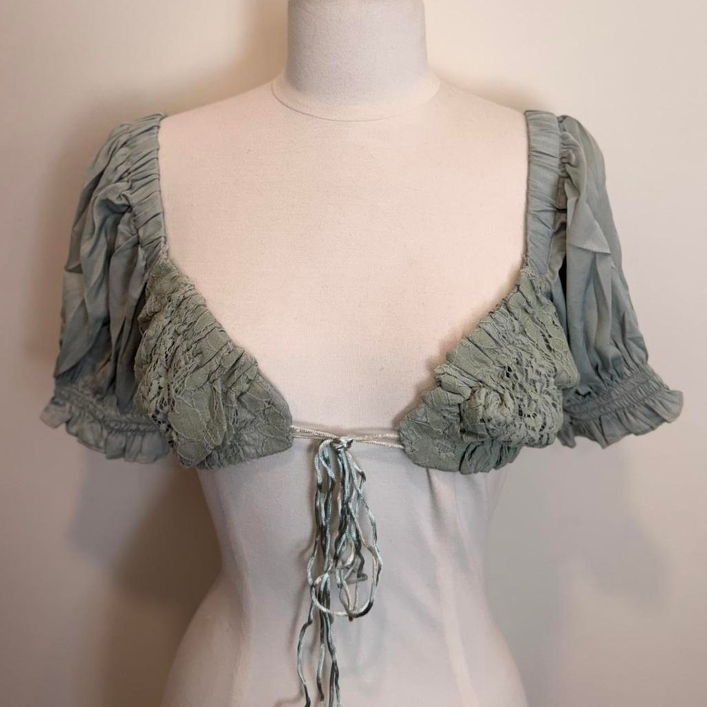 Sage Green Lace Tie-Front Crop Top 🌿✨